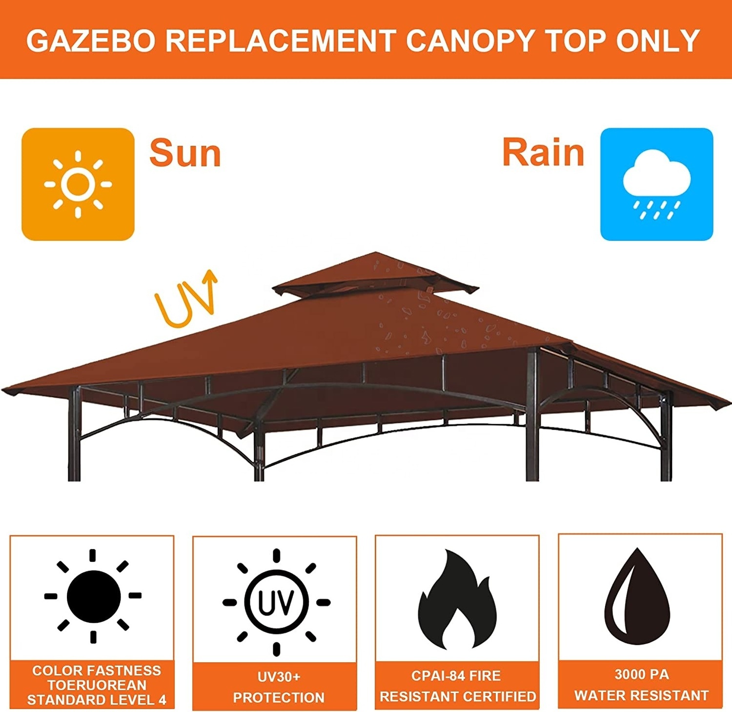 A-Resistant Cover Shade Outdoor Garden Backyard Patio Gazebo Replacement Canopy Top Tent