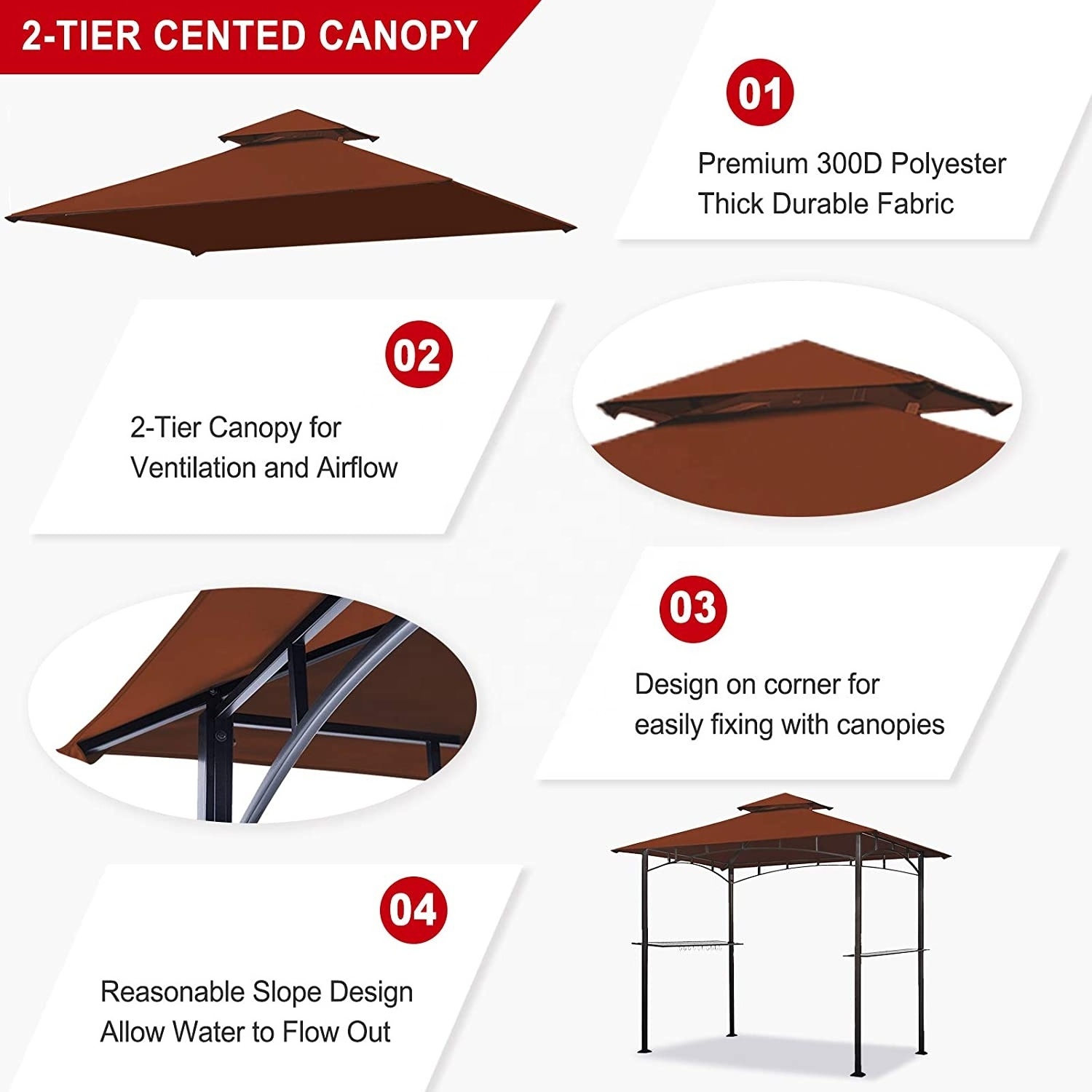 A-Resistant Cover Shade Outdoor Garden Backyard Patio Gazebo Replacement Canopy Top Tent