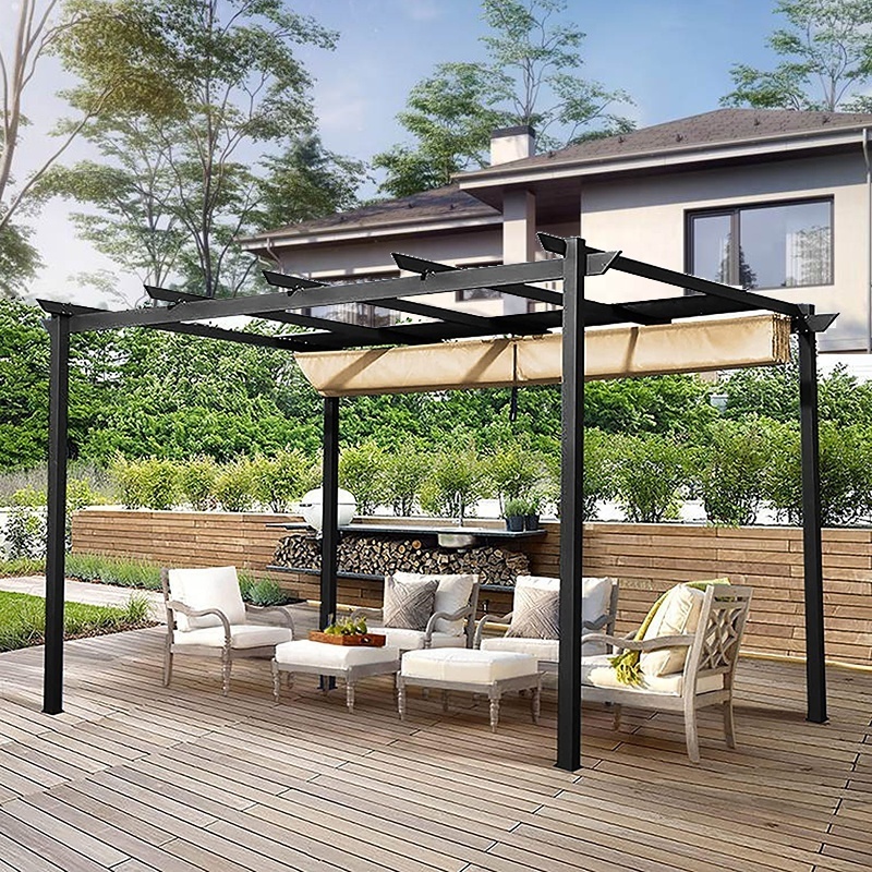 Customized 10x10 10x13 ft Sunshade Retractable Roof Canopy Outdoor Pergola Aluminum Gazebo