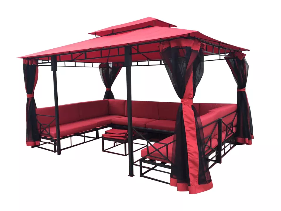 10x13 ft Custom Jardin  Gazebos  for Patio with Curtains and Sofa Set Outdoor Gazebo