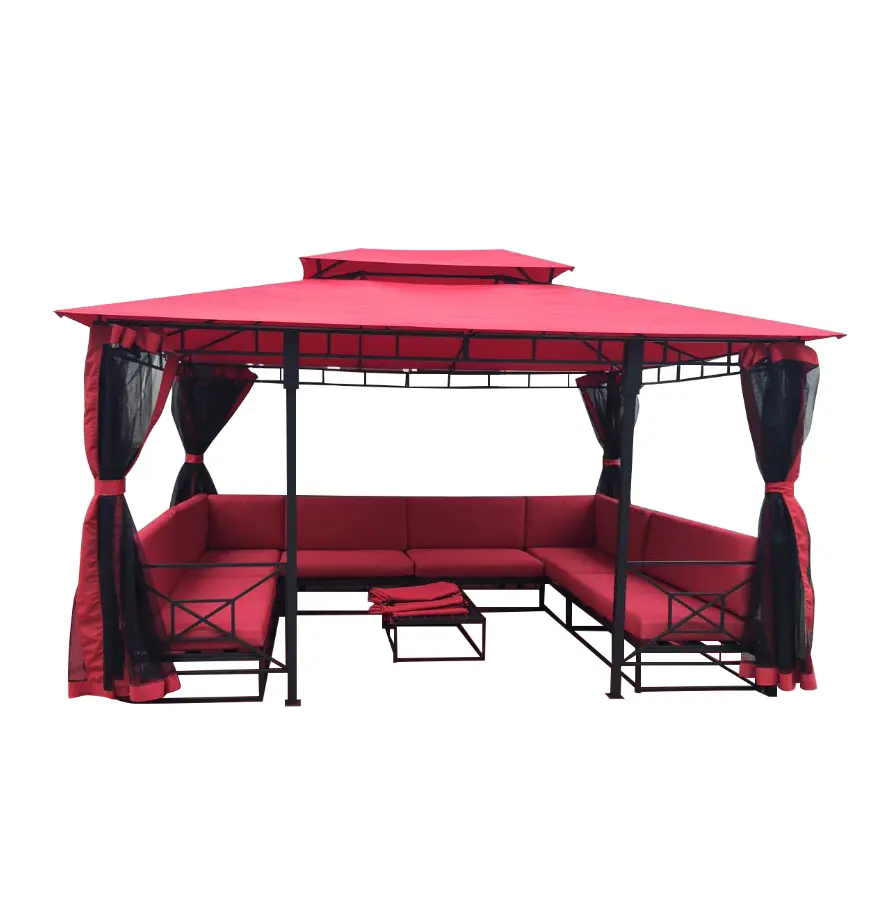 10x13 ft Custom Jardin  Gazebos  for Patio with Curtains and Sofa Set Outdoor Gazebo