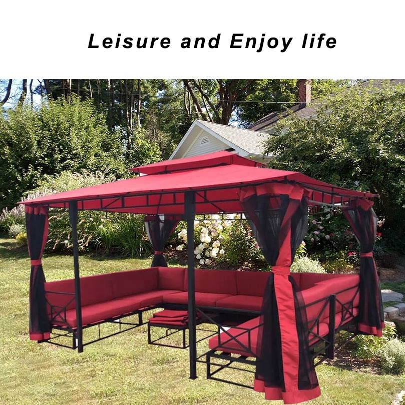 Waterproof Double Roof Outdoor Furniture iron Gazebo With Mosquito Netting Outdoor Garden Gazebo