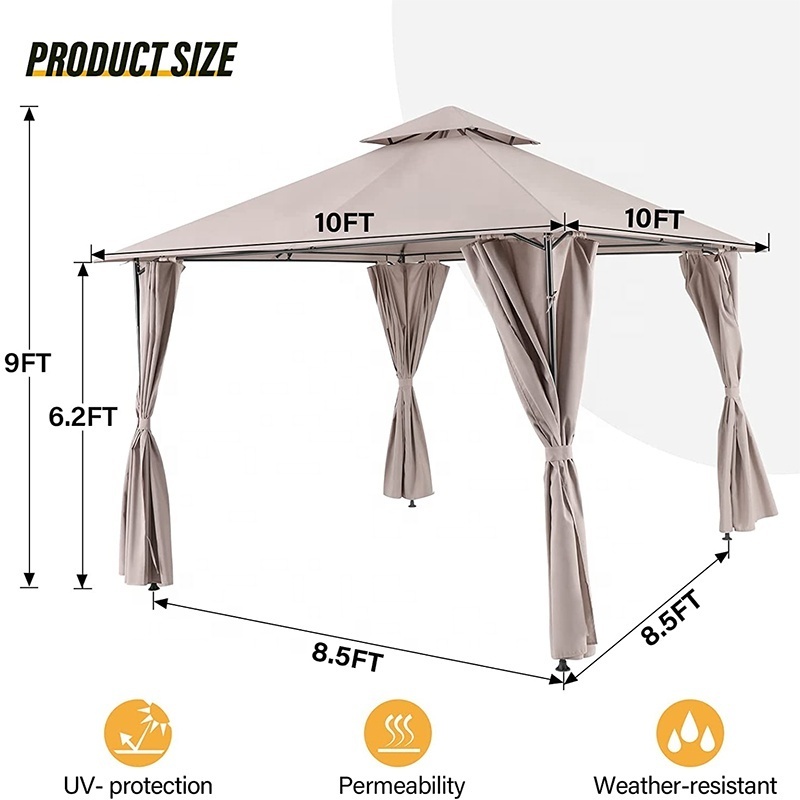 L  Steel Jardin Pavilion With Curtains Waterproof Sunshade Garden 300x300 gazebo outdoor