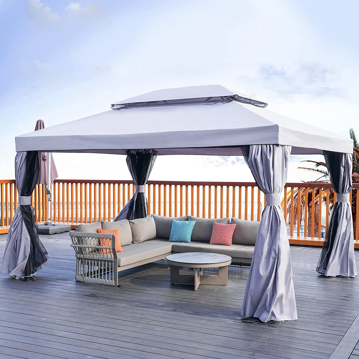 10x13 Outdoor Furniture Patio Gazebo Rectangle Outdoor Garden Sunshade Metal Gazebo Outdoor