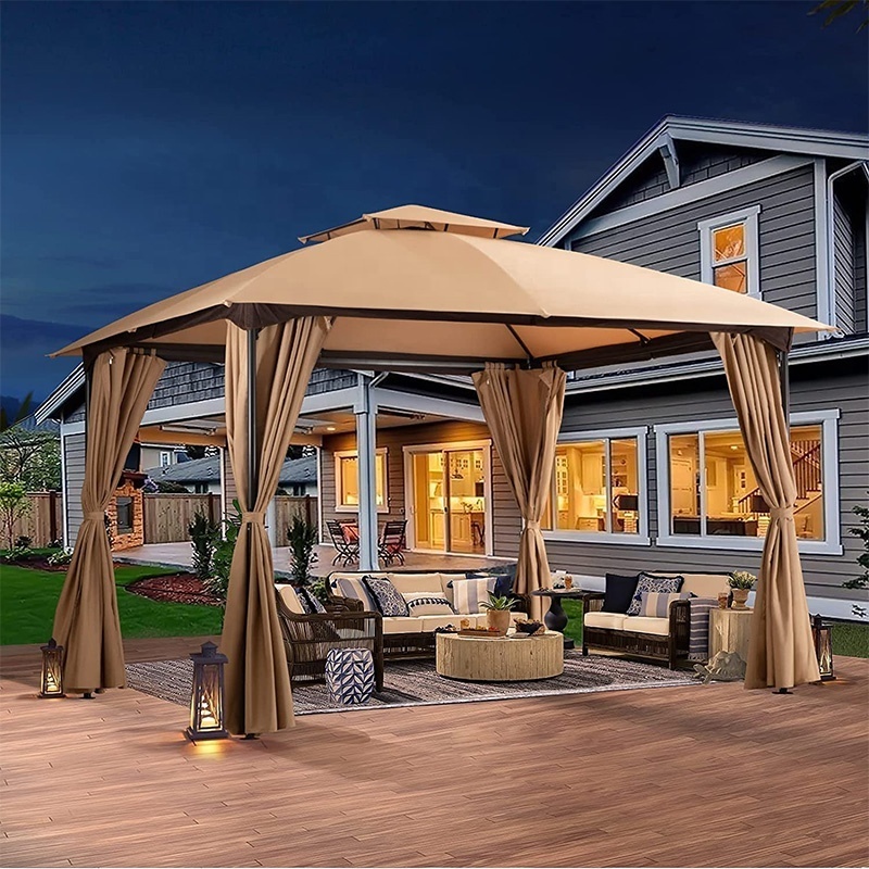 10x10  Outdoor Garden Gazebo With 4-side Mosquito Netting Outdoor Pool-Side Patio shade Metal Gazebo