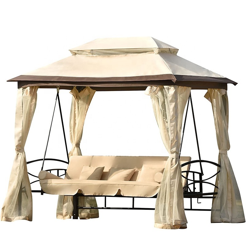 Factory Manufacture Garden Furniture Outdoor Patio Swing Chair Bed Gazebo With Mosquito Net Swing Bench