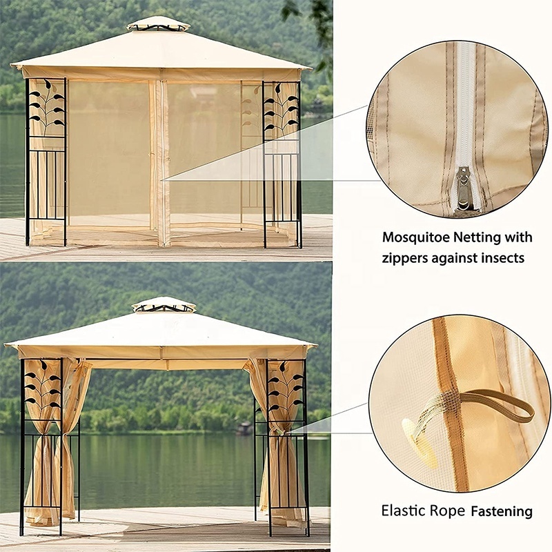 10x10 ft Outdoor Steel Vented Dome Top Patio Gazebo with Netting for Backyard Canopy Gazebo