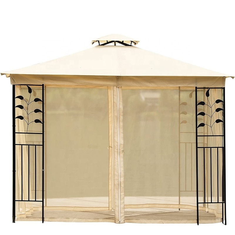 10x10 ft Outdoor Steel Vented Dome Top Patio Gazebo with Netting for Backyard Canopy Gazebo