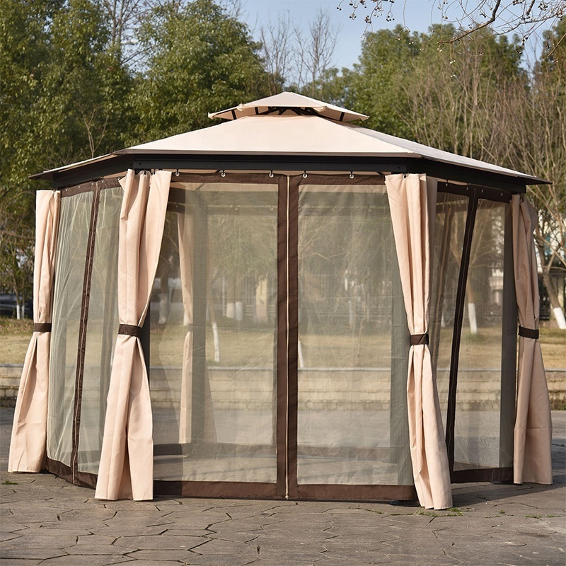 L Luxury Steel Gazebo With Mosquito Net Gazebo Side Curtains Hexagon Gazebo