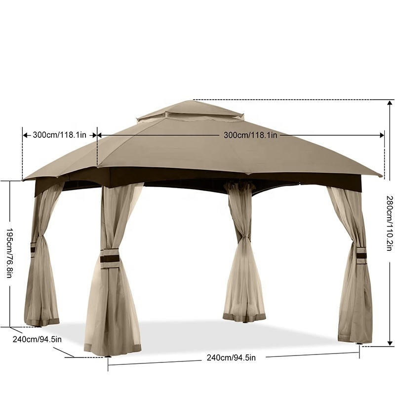 L Steel Frame Garden Gazebo Outdoor for Poolside Sunshade Gazebos