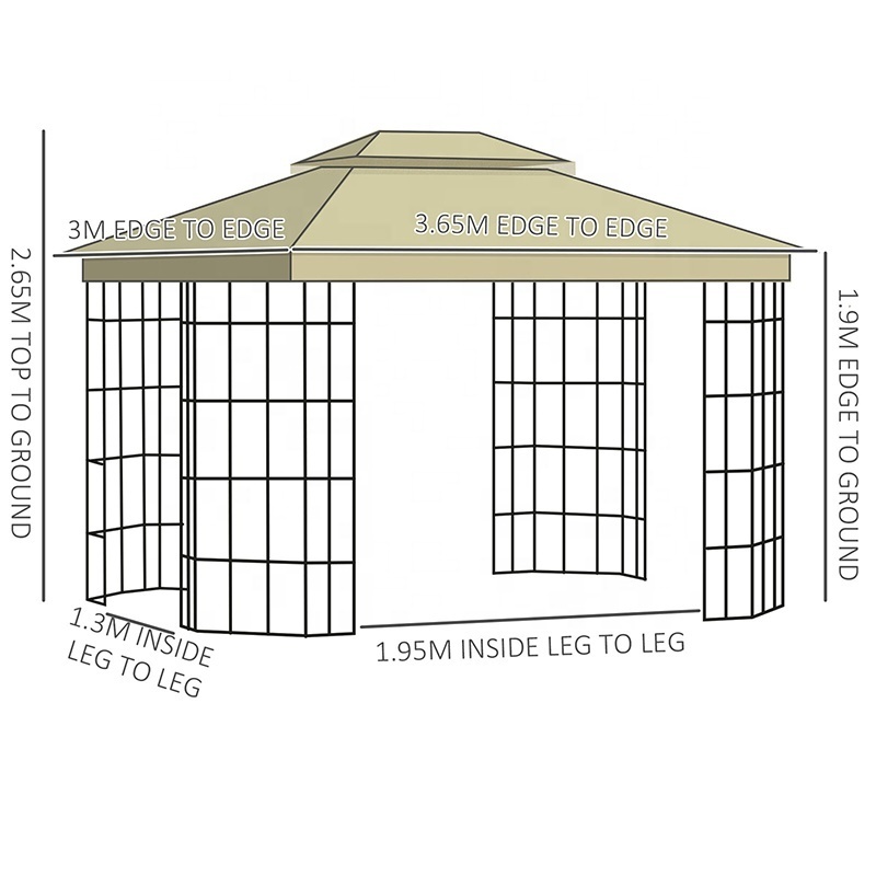 10X12 ft Garden Double Roof Canopy Shelter Double Tier Roof With Netting Screen Outdoor  Gazebo