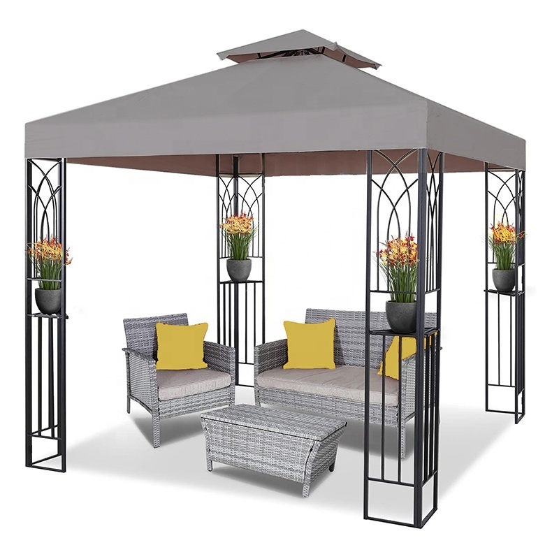 A-Customization Metal Frame 8x8 ft Canopy for Shade and Rain with Corner Shelves Soft Top Outdoor Gazebo Patio