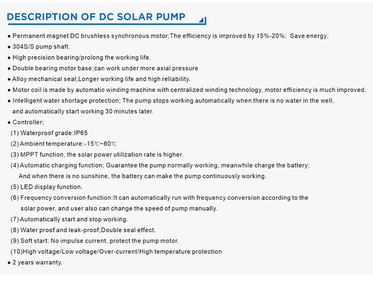 Easy to Sale High Pressure 72V 0.75KW Household Agriculture Centrifugal Solar Water Pump