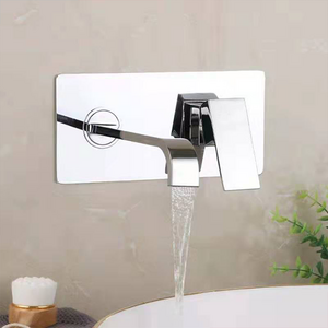 Square Brass Chrome Wall Mount Concealed Installation Basin Bathroom Faucet