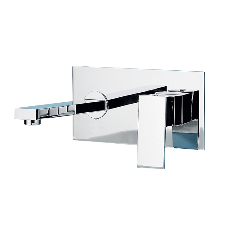 Square Brass Chrome Wall Mount Concealed Installation Basin Bathroom Faucet