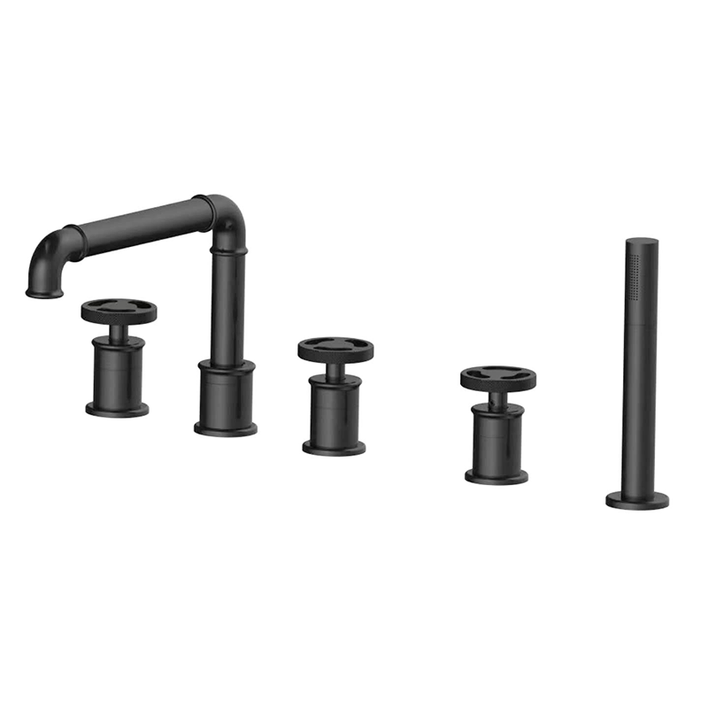 5 Pcs Side Matte Black Deck Mounted Hole Designer Tub Tap Bathtub Bath Sink Faucet