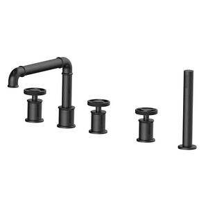 5 Pcs Side Matte Black Deck Mounted Hole Designer Tub Tap Bathtub Bath Sink Faucet