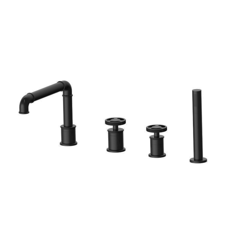 5 Pcs Side Matte Black Deck Mounted Hole Designer Tub Tap Bathtub Bath Sink Faucet