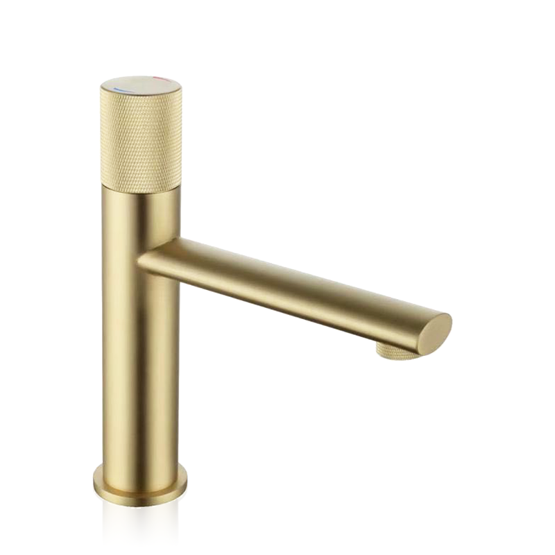 Modern Luxury Bathroom Spout Brushed Gold Faucet Brass Hot Water Tap