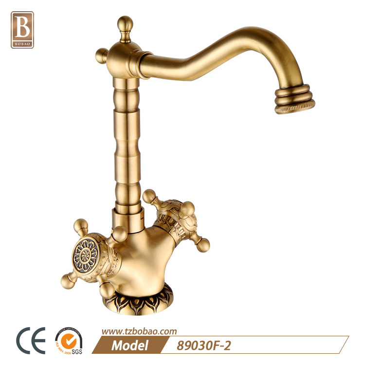 Hot Sale European Style Single Lever Antique Brass Kitchen Faucet Flexible Hose