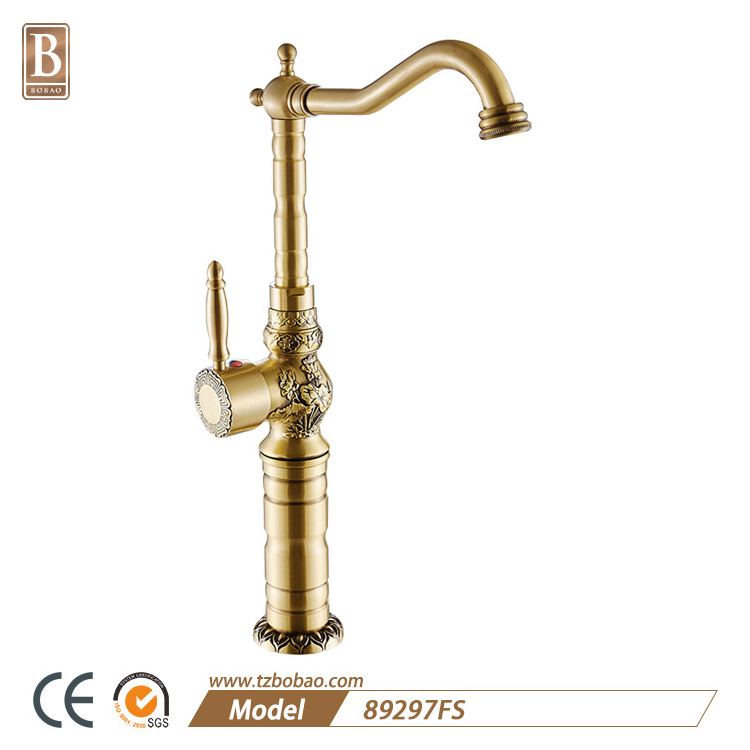 Hot Sale European Style Single Lever Antique Brass Kitchen Faucet Flexible Hose