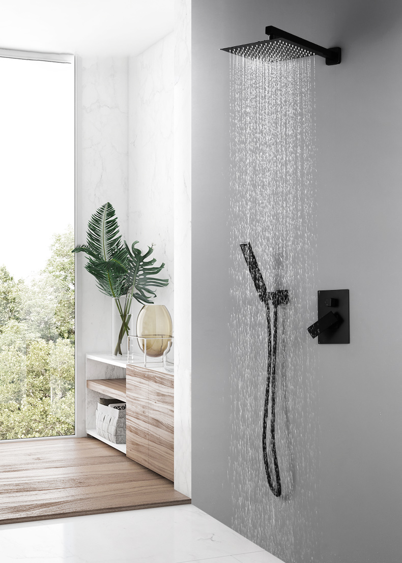 Matte Black Wholesale Two Way Big Waterfall Rain Shower Mixer Set Hotel Bathroom 304 Water Fall Tap Mist Rainfall Faucet