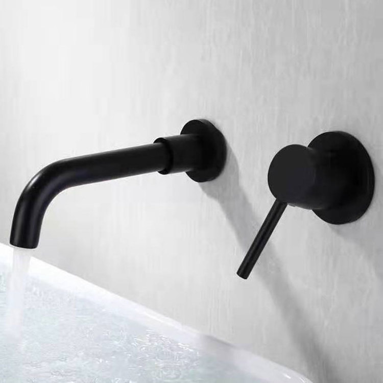 Popular In wall installation brass black water taps bathroom faucet widespread basin faucet