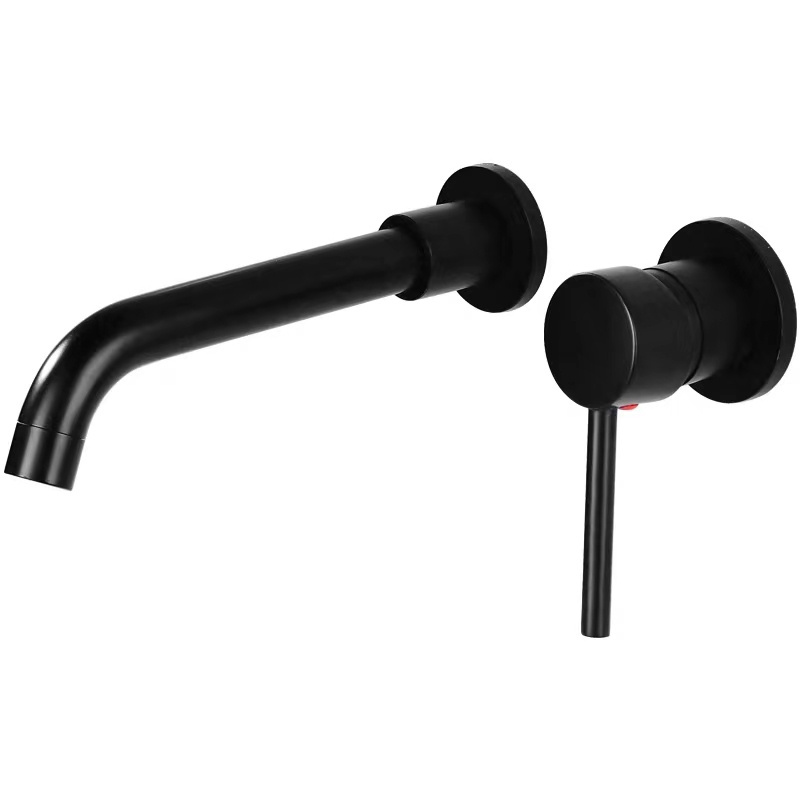 Popular In wall installation brass black water taps bathroom faucet widespread basin faucet