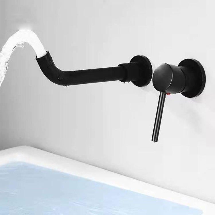 Popular In wall installation brass black water taps bathroom faucet widespread basin faucet