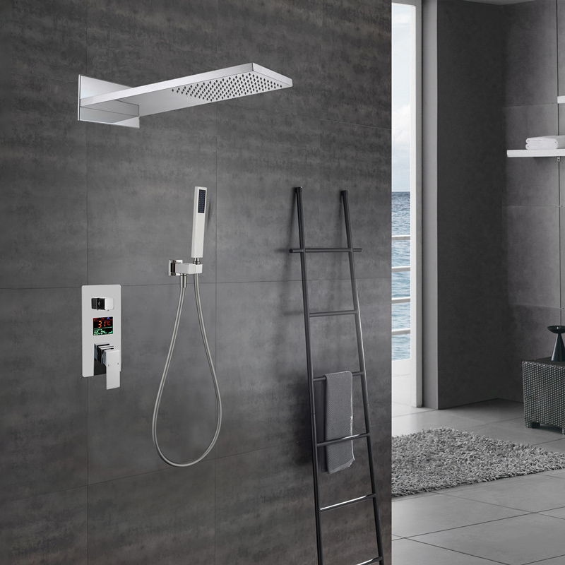 Best Wall Mounted Hot Cold Safety Large Rainhead Shower Panal System Bathroom Rainfall Led Digital Smart Rain Waterfall Panel