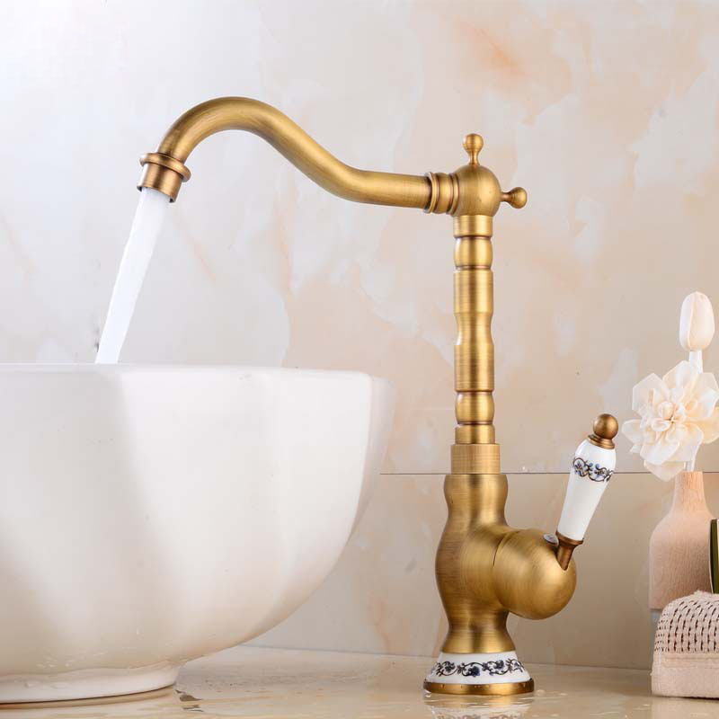 Classic Antique Sink Water Mixer Taps Brass Kitchen Faucet with Ceramic Handle CE OEM Polished Wall Mounted Kitchen Faucet BOBAO