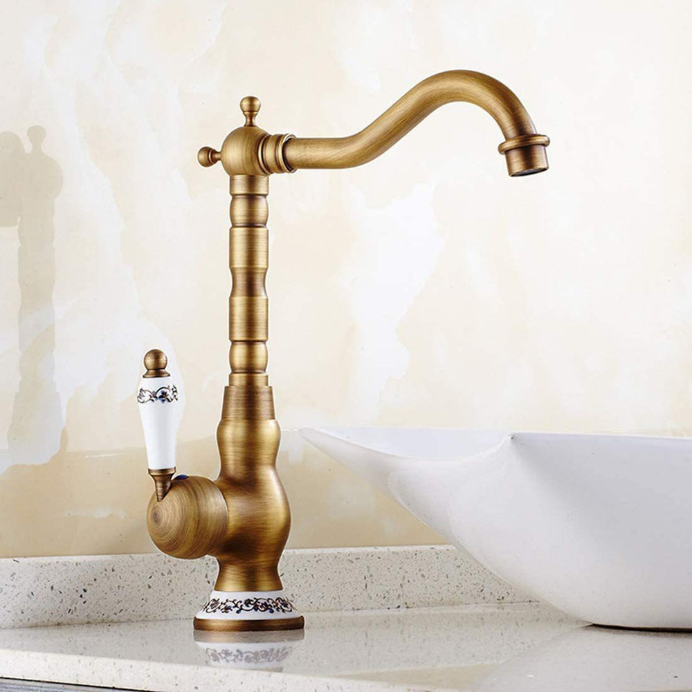 Classic Antique Sink Water Mixer Taps Brass Kitchen Faucet with Ceramic Handle CE OEM Polished Wall Mounted Kitchen Faucet BOBAO