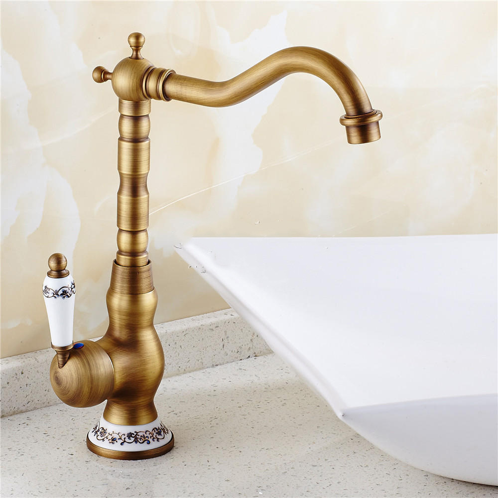 Classic Antique Sink Water Mixer Taps Brass Kitchen Faucet with Ceramic Handle CE OEM Polished Wall Mounted Kitchen Faucet BOBAO