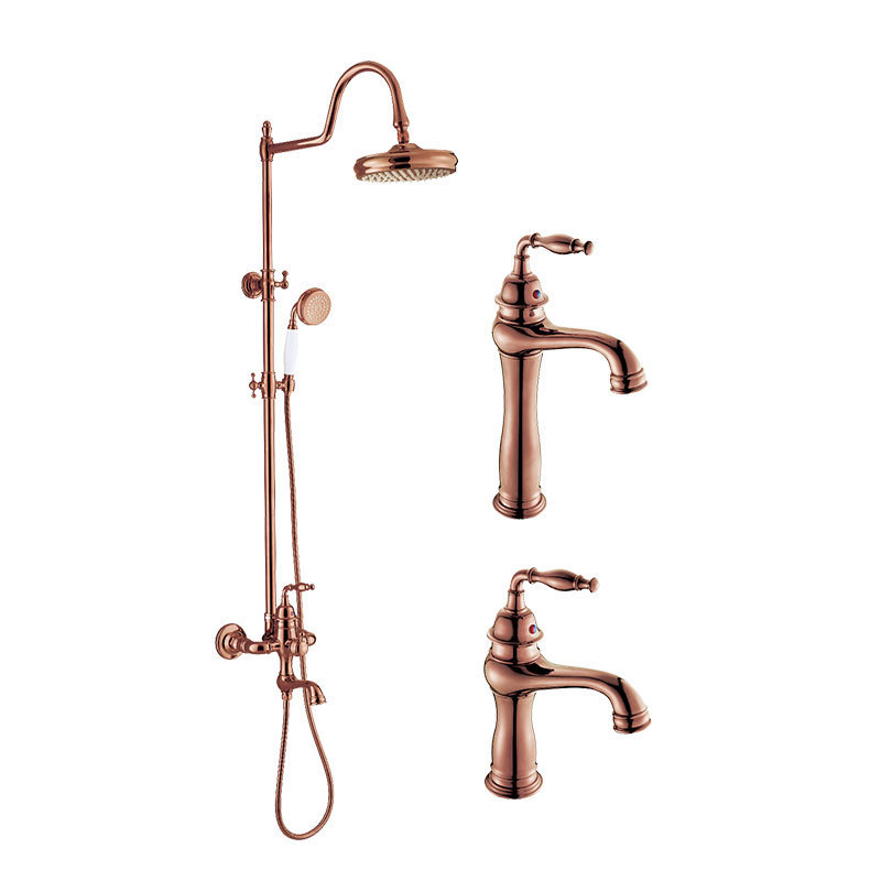 European Shower Set Faucet Waterfall Shower Head Rose Gold Mixer Brass CE OEM Service CLASSIC Round Rain Polished 3 Years 2 Sets