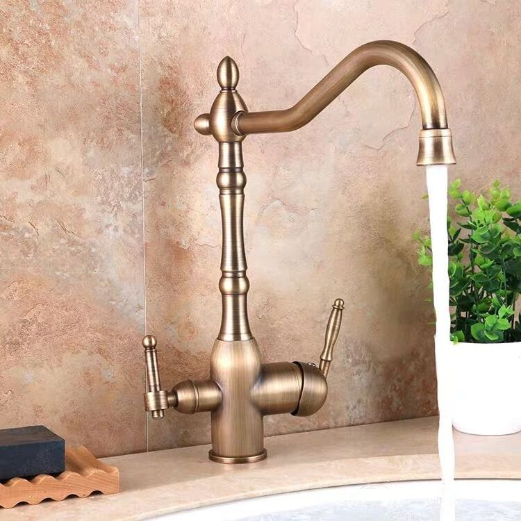 European And American Retro Style Faucet Black Taps Kitchen Faucet With Filter Brushed Gold Water Purifier Faucet