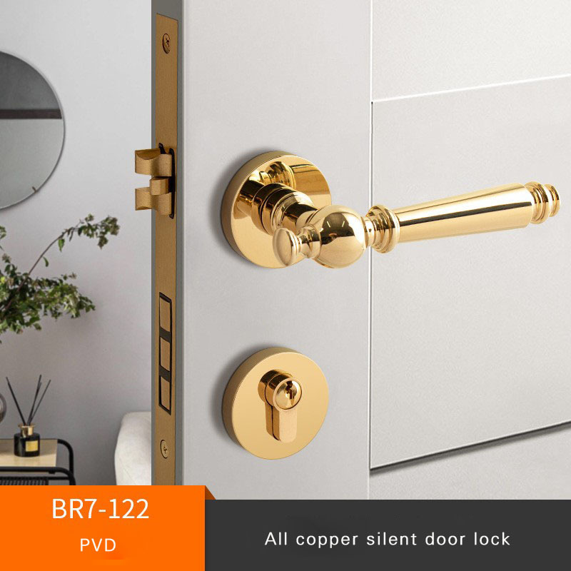 Pure Copper Indoor Silent Door Lock Solid Wood Bedroom Door Lock Gold French Retro Magnetic Suction Room Door Lock Handle Set