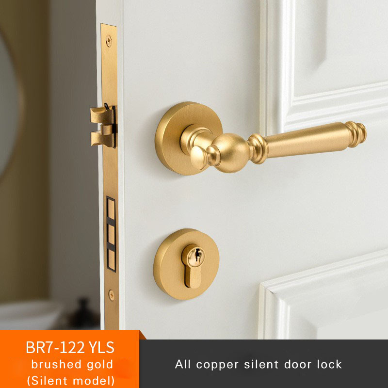 Pure Copper Indoor Silent Door Lock Solid Wood Bedroom Door Lock Gold French Retro Magnetic Suction Room Door Lock Handle Set