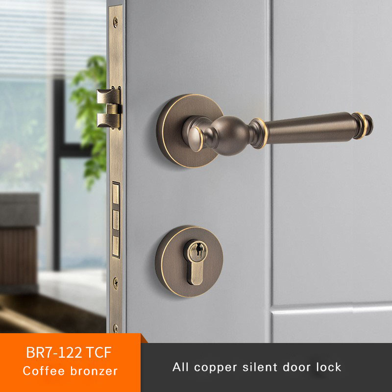 Pure Copper Indoor Silent Door Lock Solid Wood Bedroom Door Lock Gold French Retro Magnetic Suction Room Door Lock Handle Set