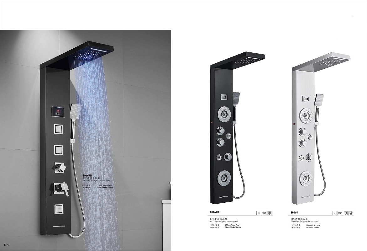 Muti-functional LED Digital Display Portable Shower Set Stainless Steel Waterfall Rain Shower Panel