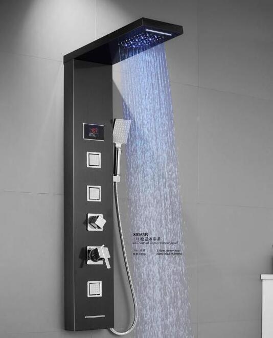 Muti-functional LED Digital Display Portable Shower Set Stainless Steel Waterfall Rain Shower Panel