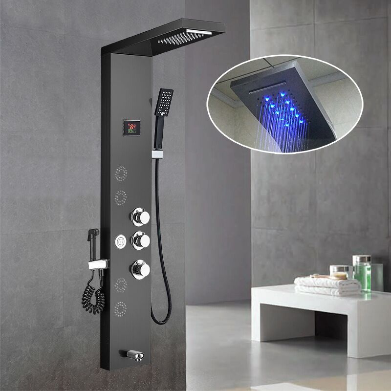 Muti-functional LED Digital Display Portable Shower Set Stainless Steel Waterfall Rain Shower Panel