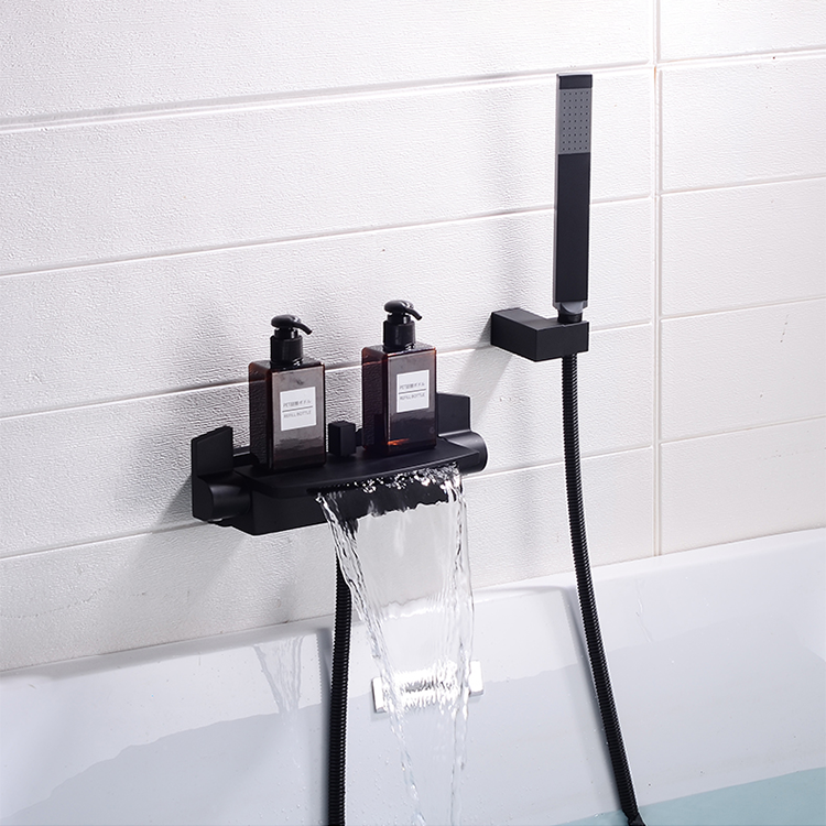 Bathroom Wall Mount Black Set Tap Mixer Bathtub Shower Bath Waterfall Tub Faucet