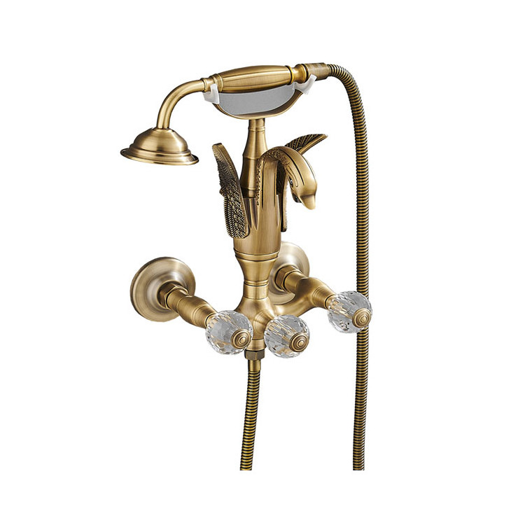 Golden simple shower set brass household bathroom bathtub shower faucet rain swan hand shower