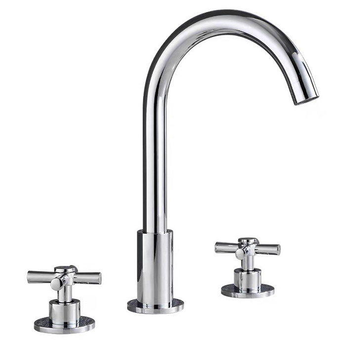 Modern Bathroom 3 Hole Cross Double Handle Hand Wheel Rotary Basin Faucet Taps