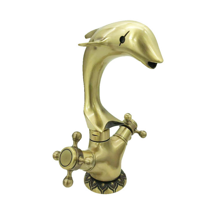 Classic Bathroom Basin Brass Faucet Animal Dolphin Hot and Cold Water Taps