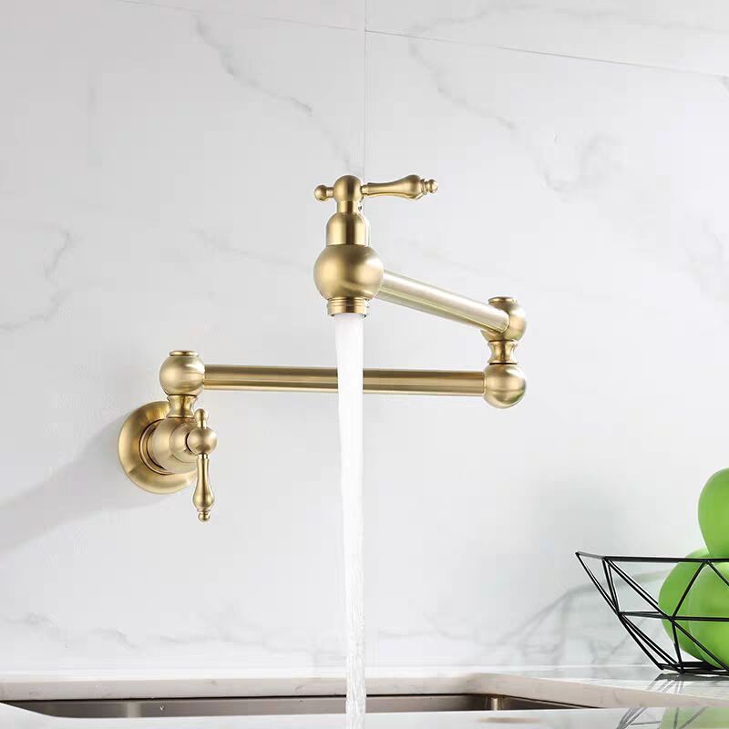 Luxury Brass Two Functions Wall Mounted Gold-plated Kitchen Pot Filler Faucet Gold kitchen faucet