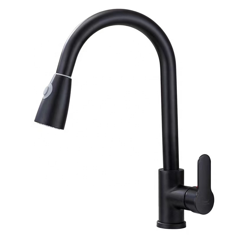 USA Villa Single Handle Button Push Pull Down Kitchen Faucet Matte Black ORB Kitchen Faucet