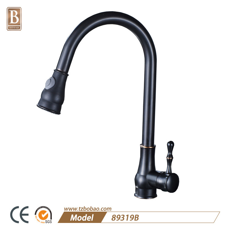 USA Villa Single Handle Button Push Pull Down Kitchen Faucet Matte Black ORB Kitchen Faucet