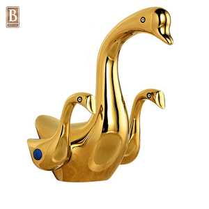 Luxury Animal Shape Gold Plated Bathroom Brass Mixer Tap Double Handle Wash Basin Faucet