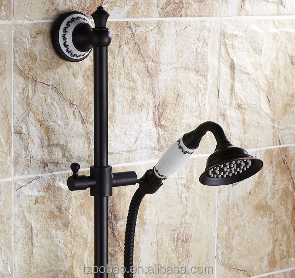 Vintage Style Rain Shower Set Exposed Wall Mounted Black Brush ORB Shower Faucet With Oil Rubbed Bronze Soap Holder And Spray